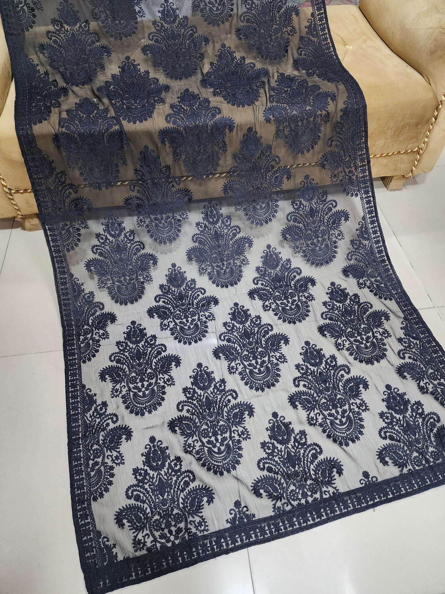 Chiffon Dupatta Aar Work Full Embroidered Large Size | Black