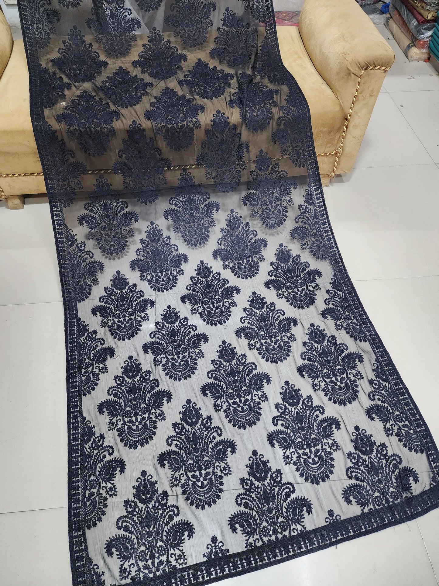 Chiffon Dupatta Aar Work Full Embroidered Large Size | Black