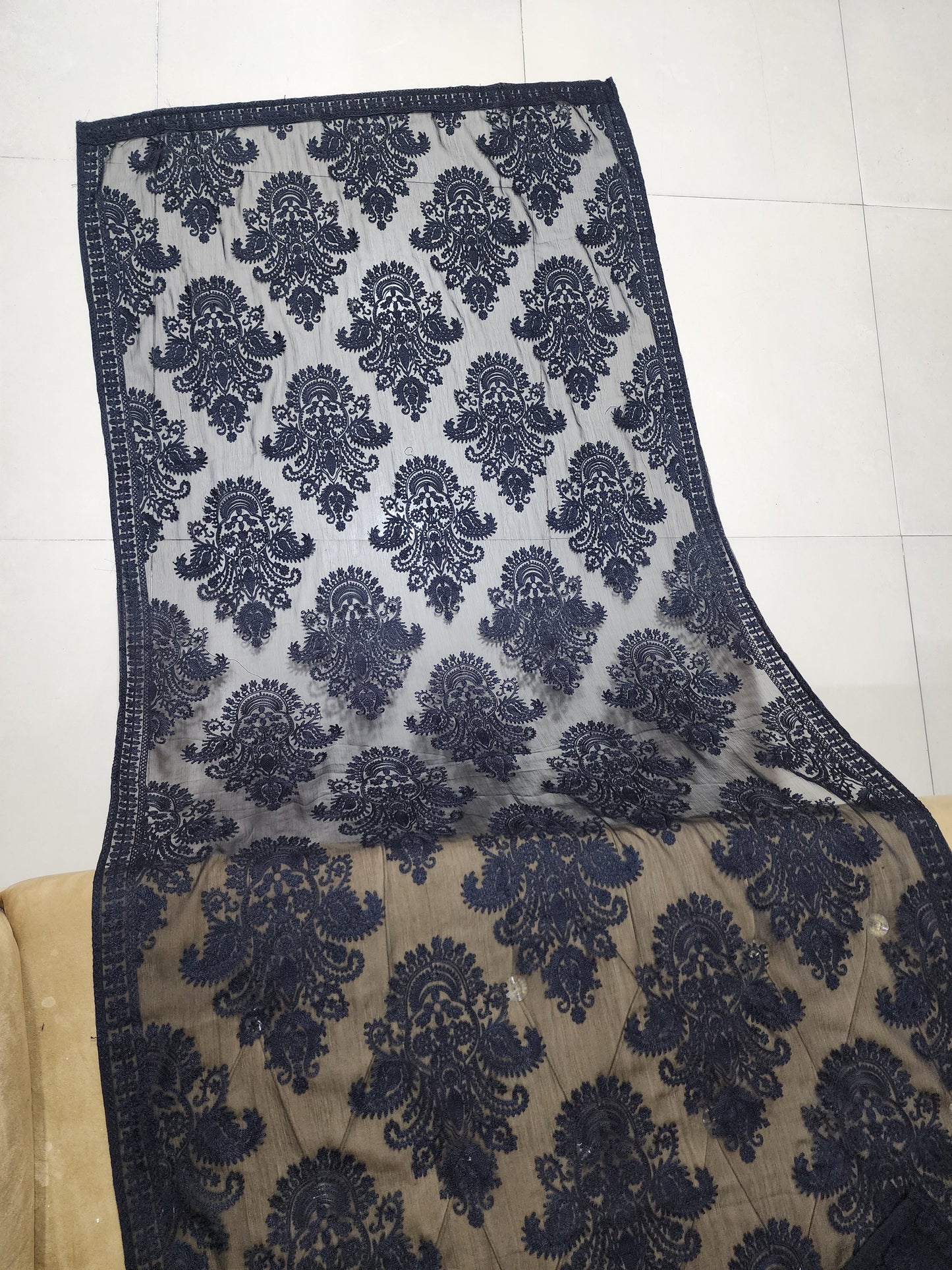Chiffon Dupatta Aar Work Full Embroidered Large Size | Black