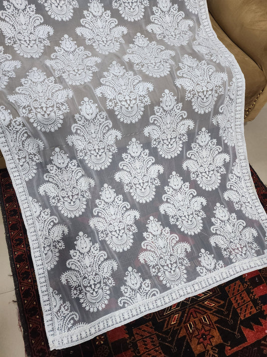 Chiffon Dupatta Aar Work Full Embroidered Large Size | White