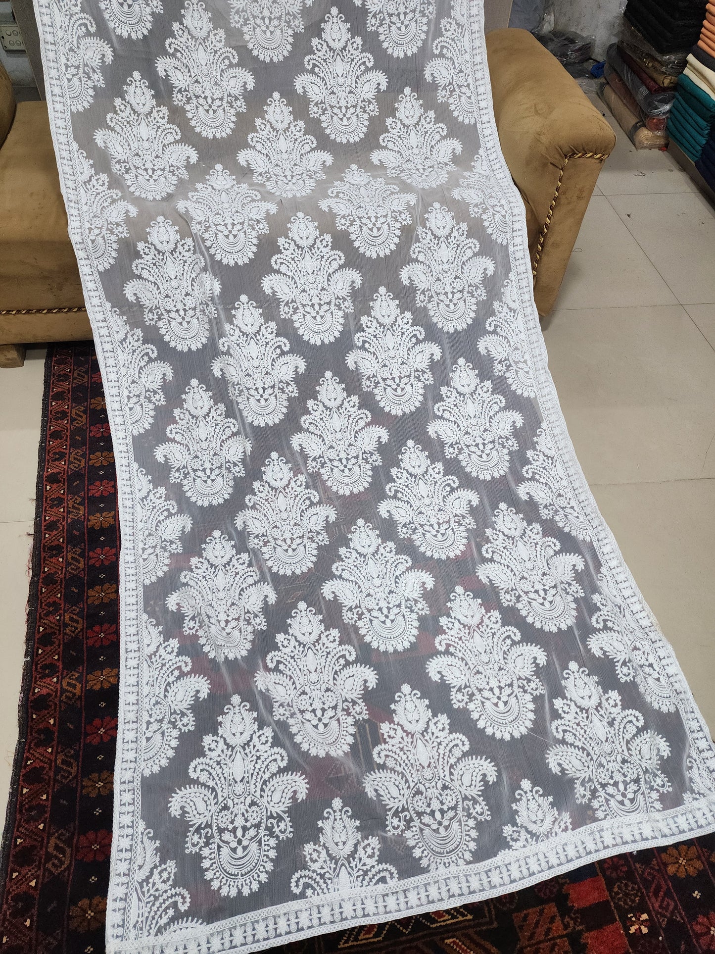 Chiffon Dupatta Aar Work Full Embroidered Large Size | White