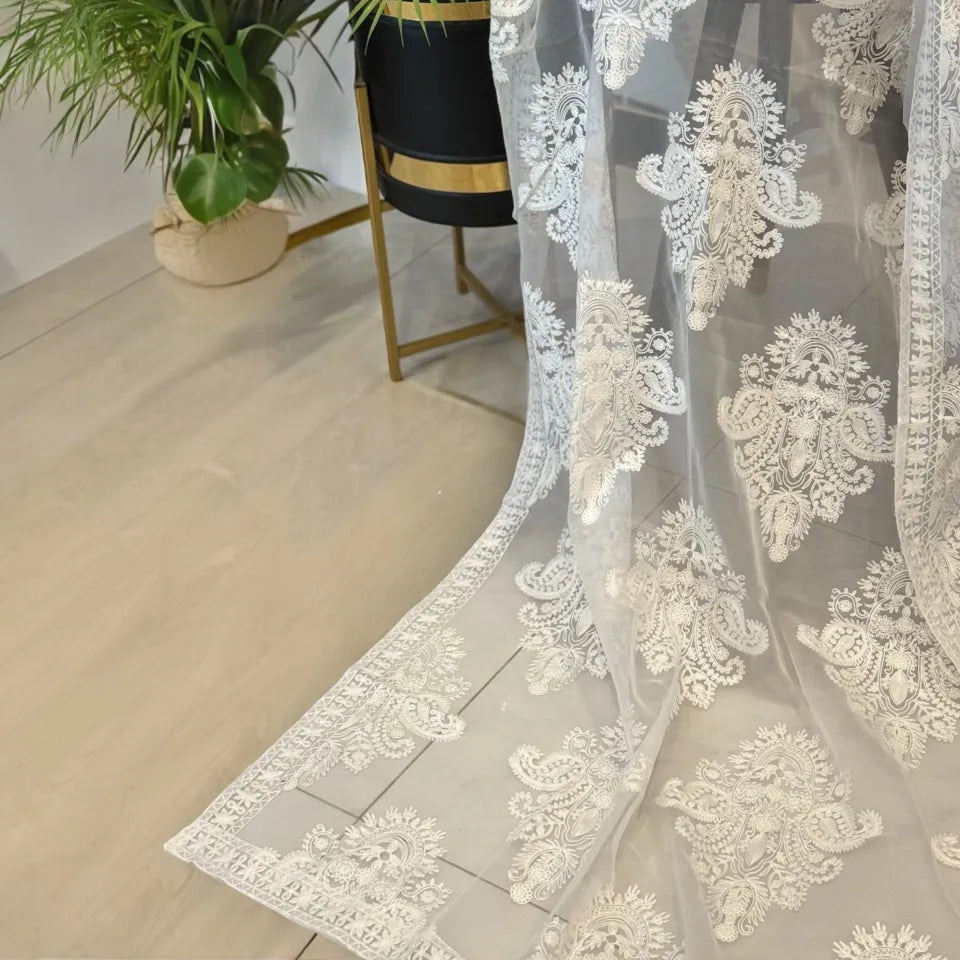 Chiffon Dupatta Aar Work Full Embroidered Large Size | White