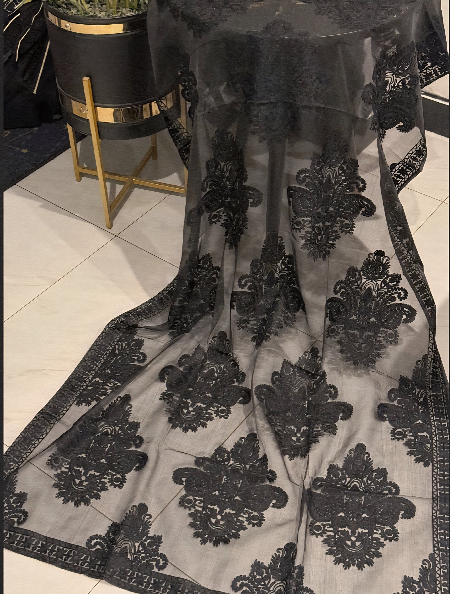 Chiffon Dupatta Aar Work Full Embroidered Large Size | Black