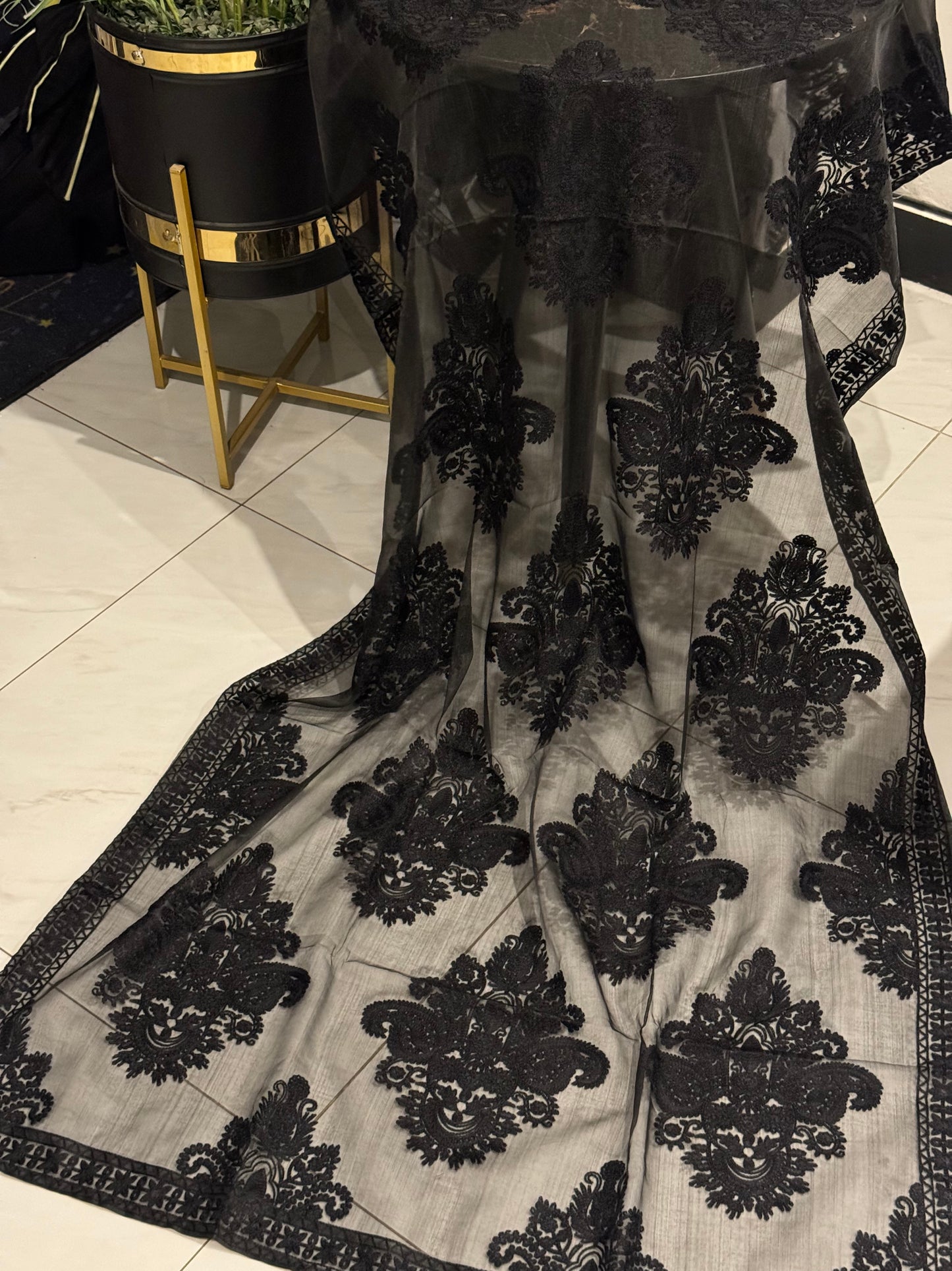 Chiffon Dupatta Aar Work Full Embroidered Large Size | Black